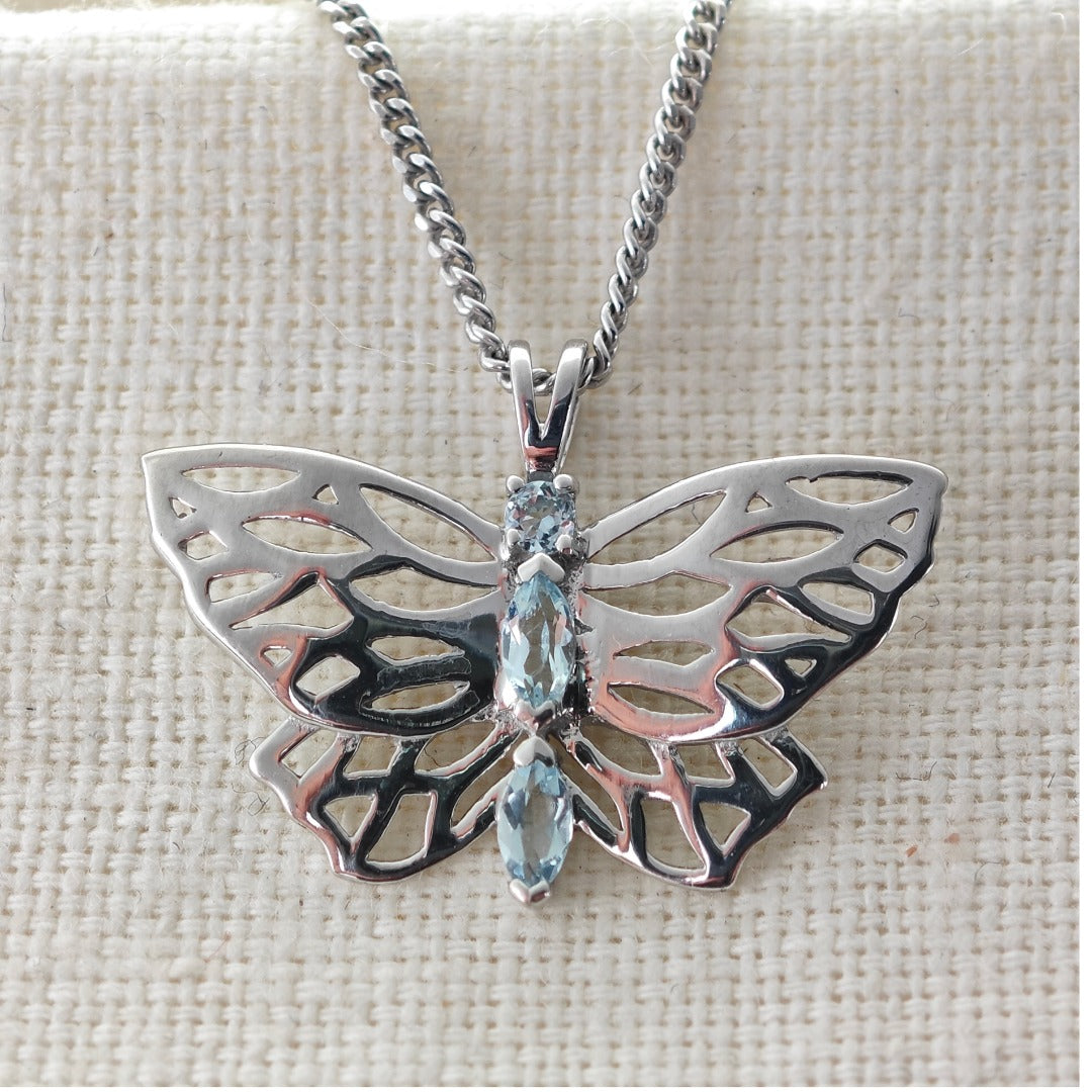 Aquamarine Butterfly Necklace