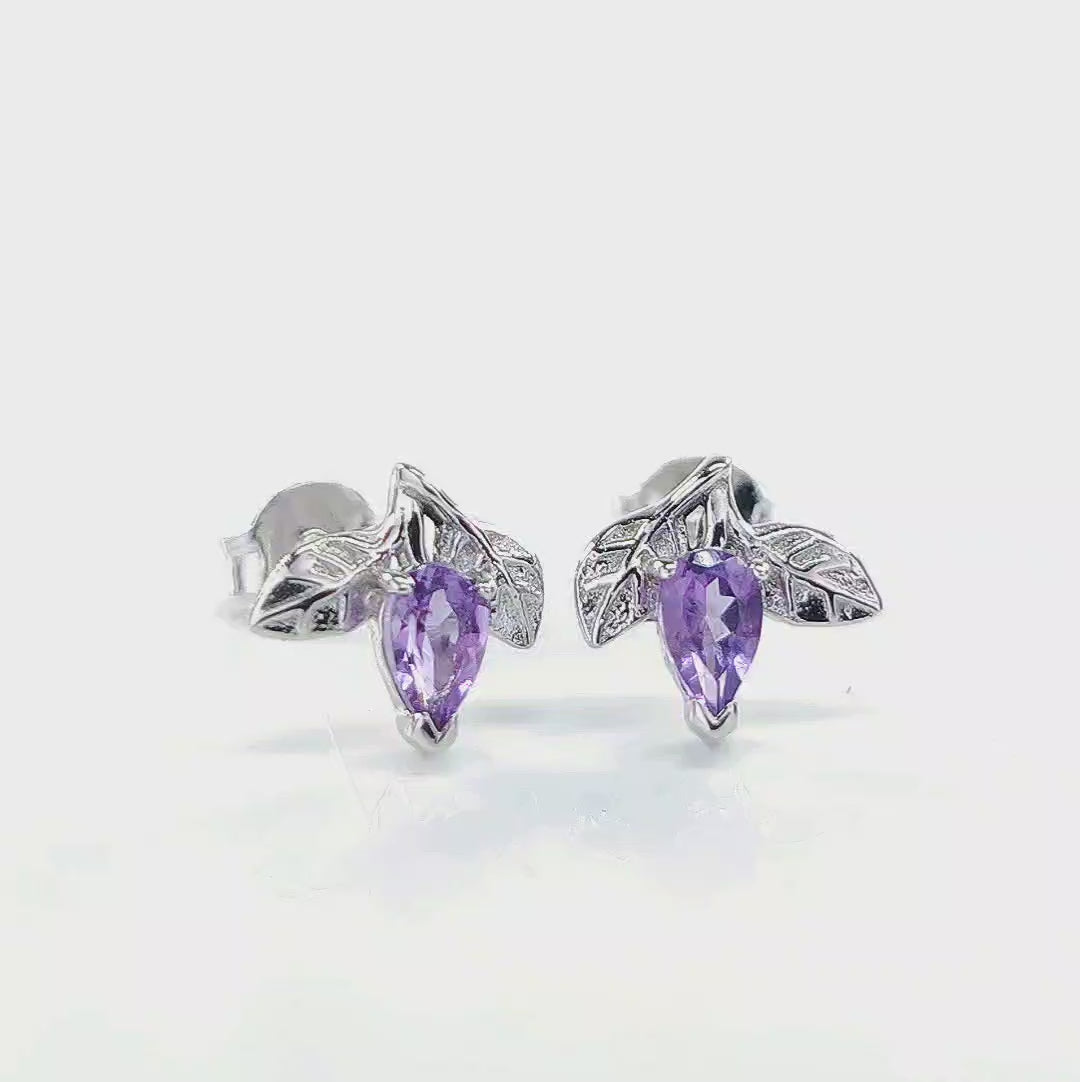 Natural Amethyst Stud Earrings with Diamonds, Silver Earrings with Real Amethyst, Genuine Amethyst Earrings Silver, hotsell Amethyst Birthstone Stud