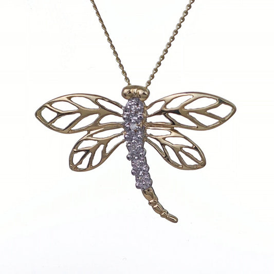 9ct Diamond Gold Necklace Dragonfly