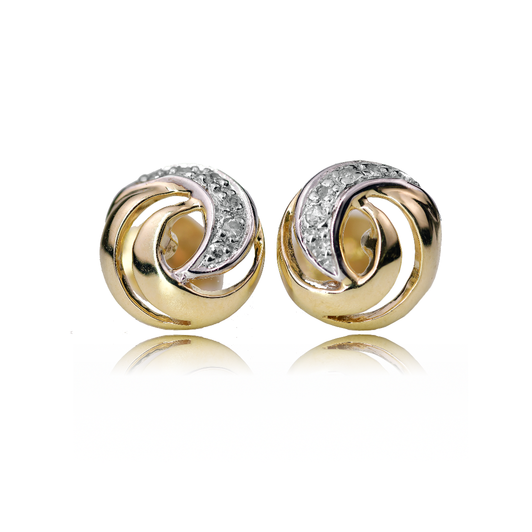 9ct Yellow Gold Earrings Diamond Stud Swirl New Boxed