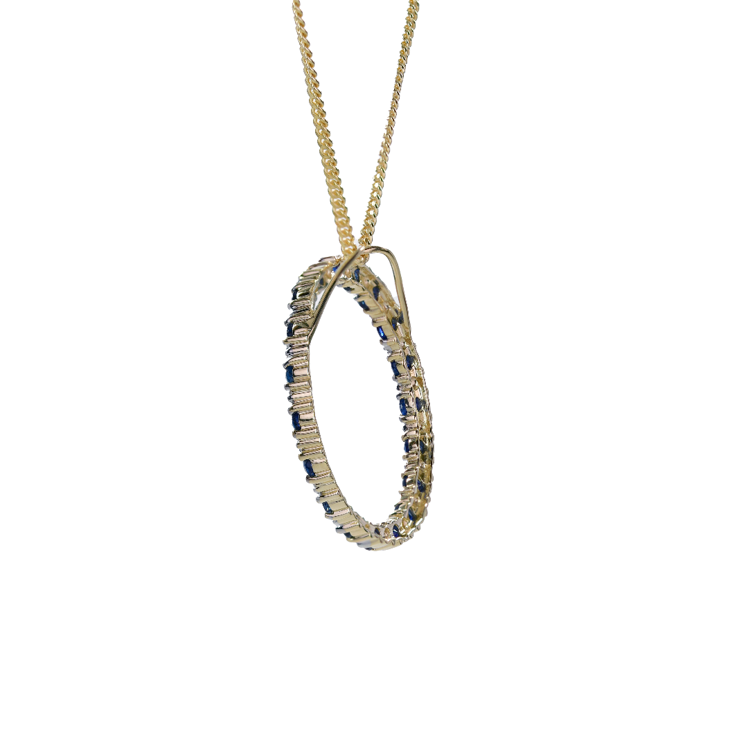 9ct Gold Pendant Diamond Sapphire Circle 18'' Gold plated silver chain