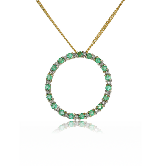 9ct Gold Necklace Diamond Emerald Circle