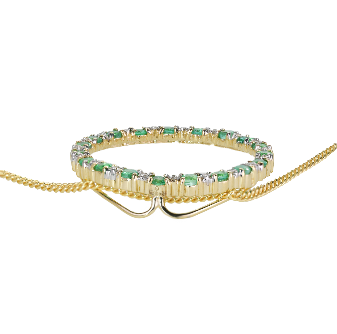 9ct Gold Necklace Diamond Emerald Circle