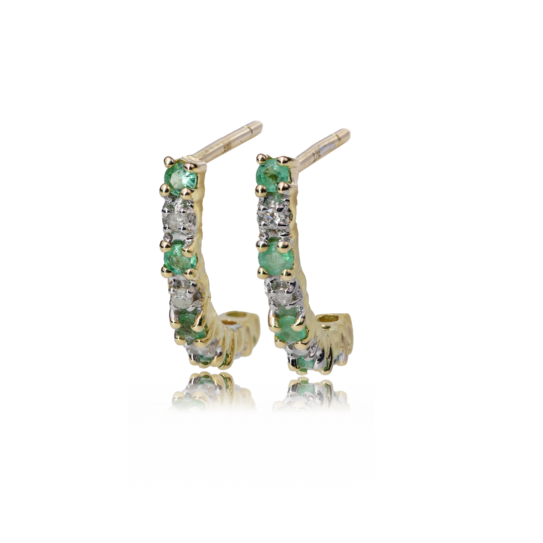 9ct Gold Earrings Diamond Stud Emerald Hoop Effect