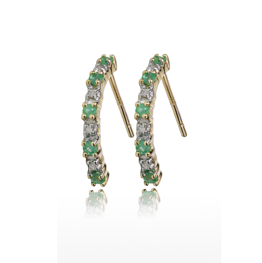 9ct Gold Earrings Diamond Stud Emerald Hoop Effect