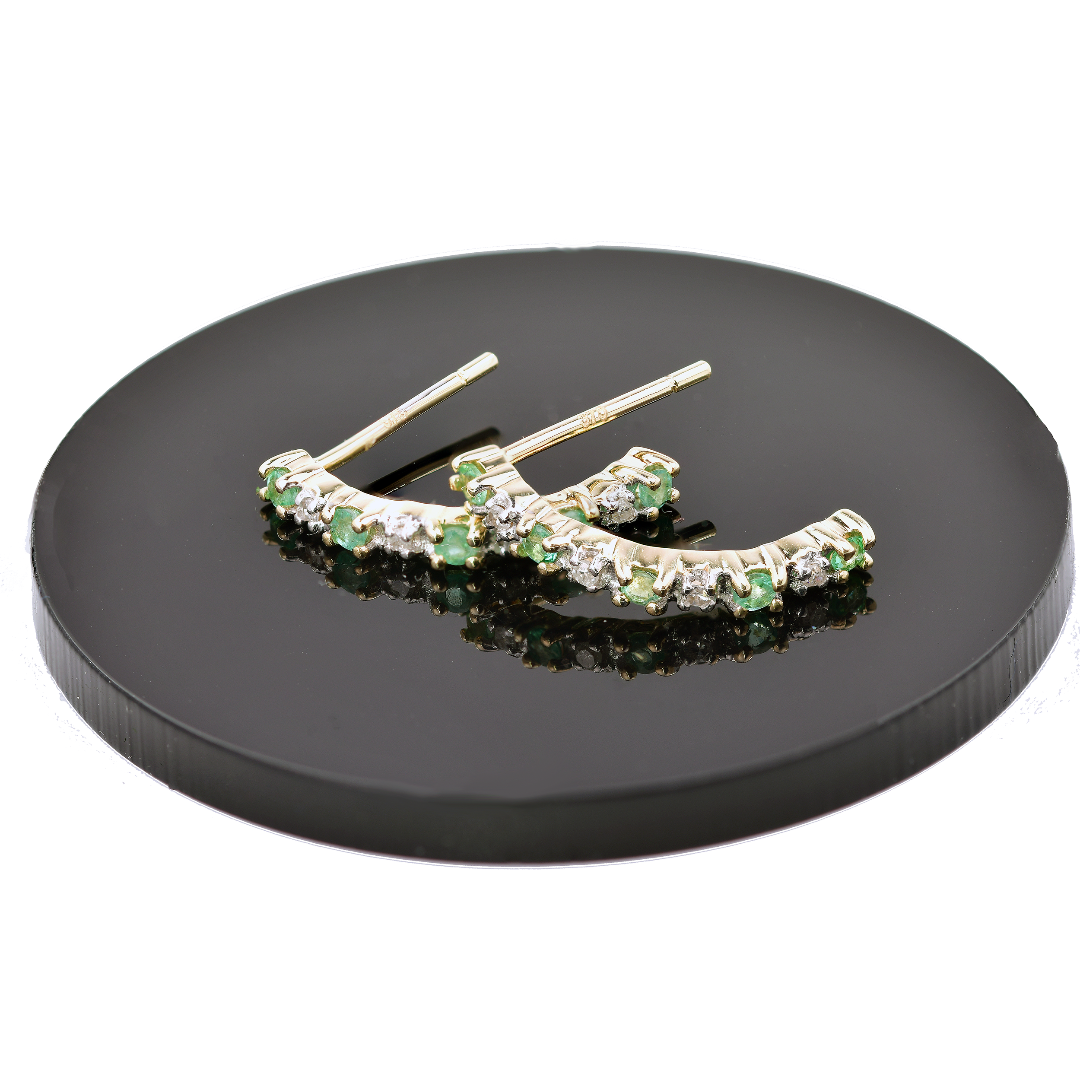 9ct Gold Earrings Diamond Stud Emerald Hoop Effect