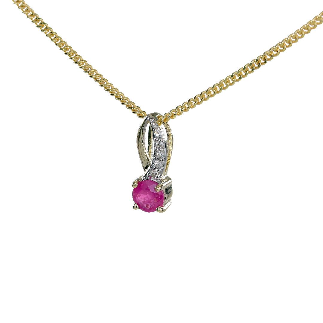 Ojewellery 9ct Gold Necklace Diamond Ruby Loop Womens