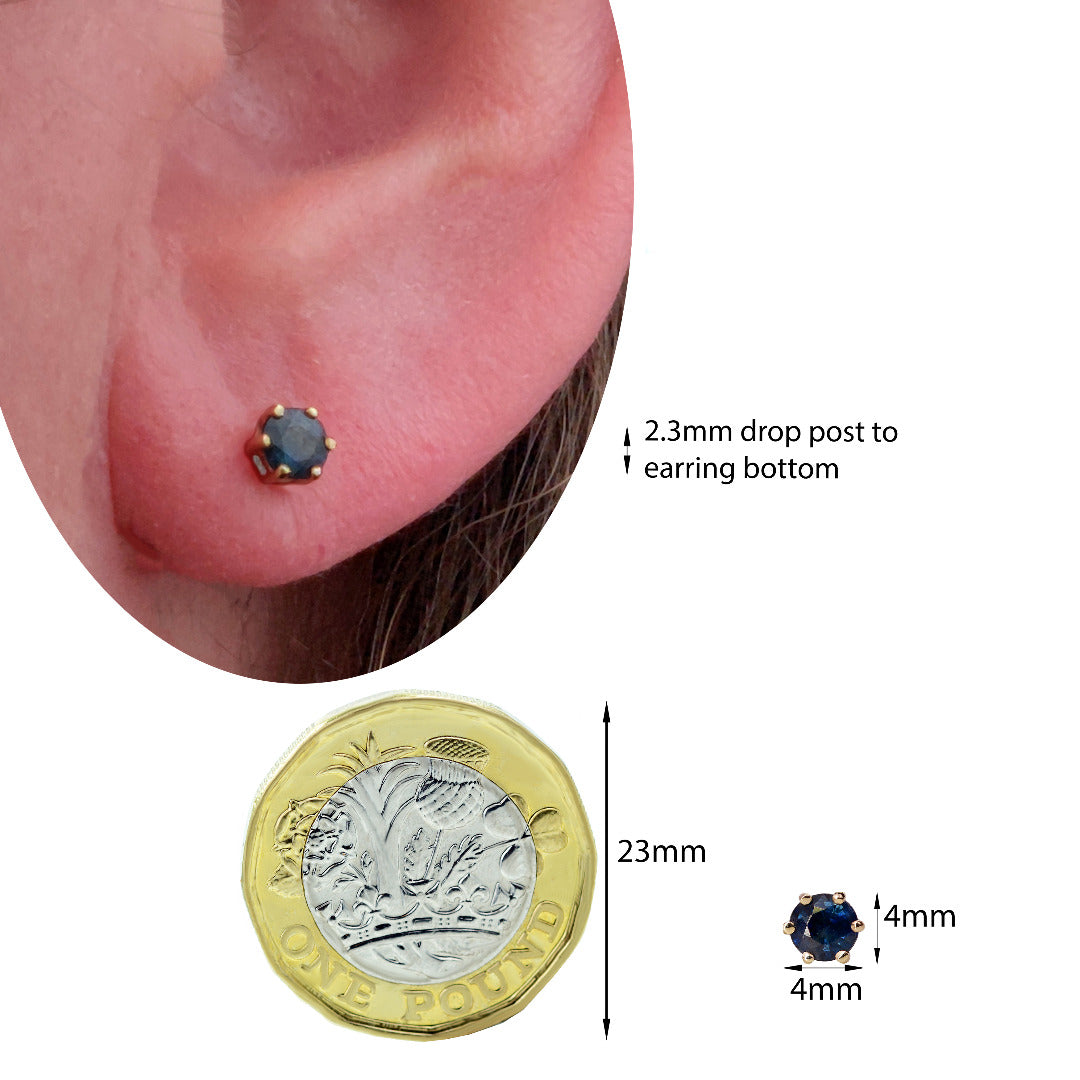 9ct Gold Sapphire Earrings Blue 0.68ct Stud 4mm Round September Birthstone