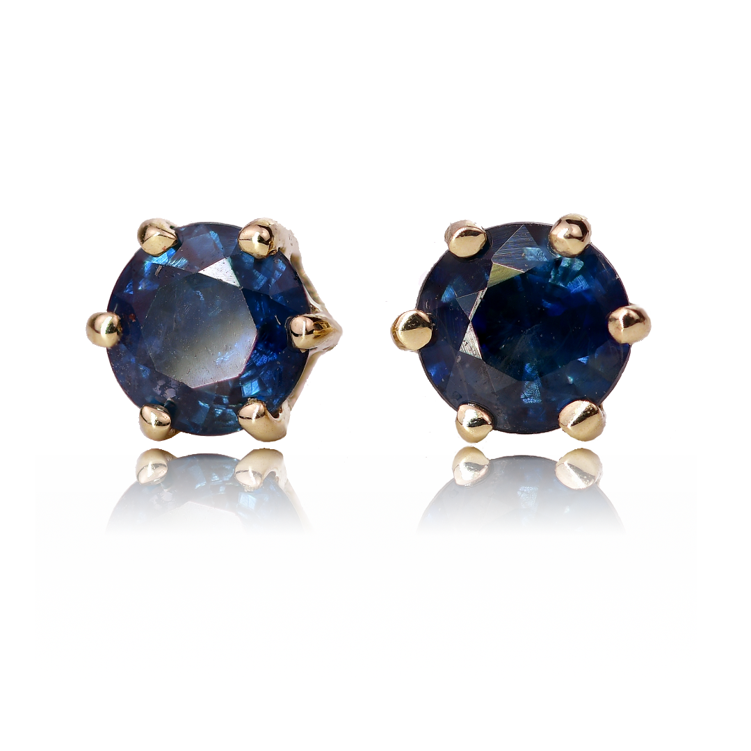 9ct Gold Sapphire Earrings Blue 0.68ct Stud 4mm Round September Birthstone