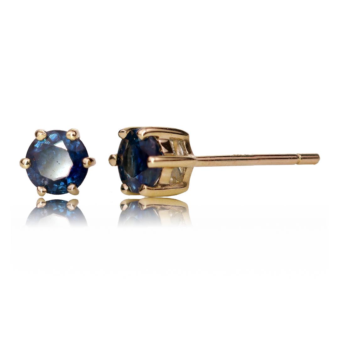 9ct Gold Sapphire Earrings Blue 0.68ct Stud 4mm Round September Birthstone