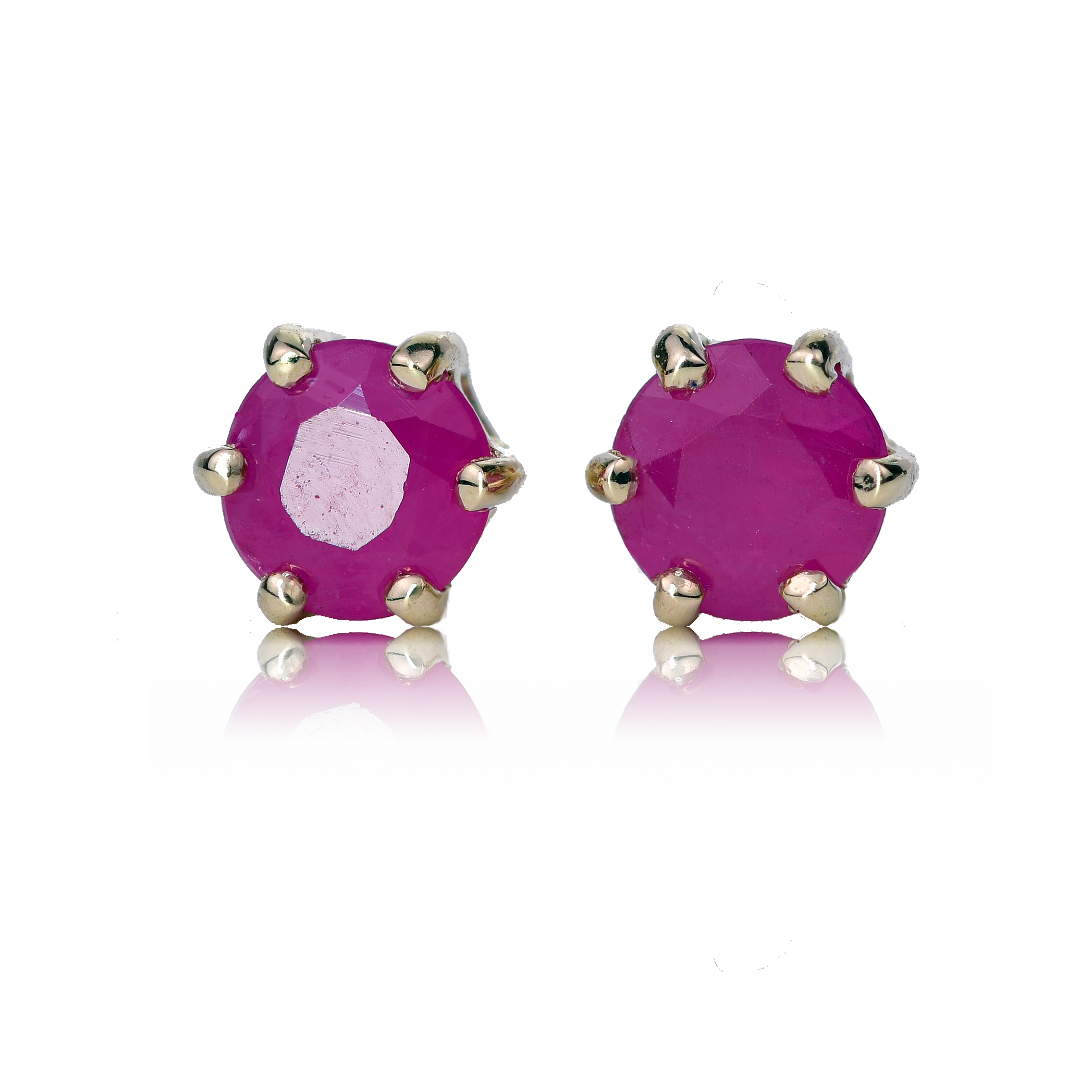 9ct Gold Ruby Earrings Red 0.68ct Studs 4mm Round July Birthstone