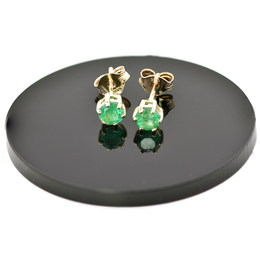 9ct Gold Emerald Earrings Green 0.5ct Stud 4mm Round May Birthstone