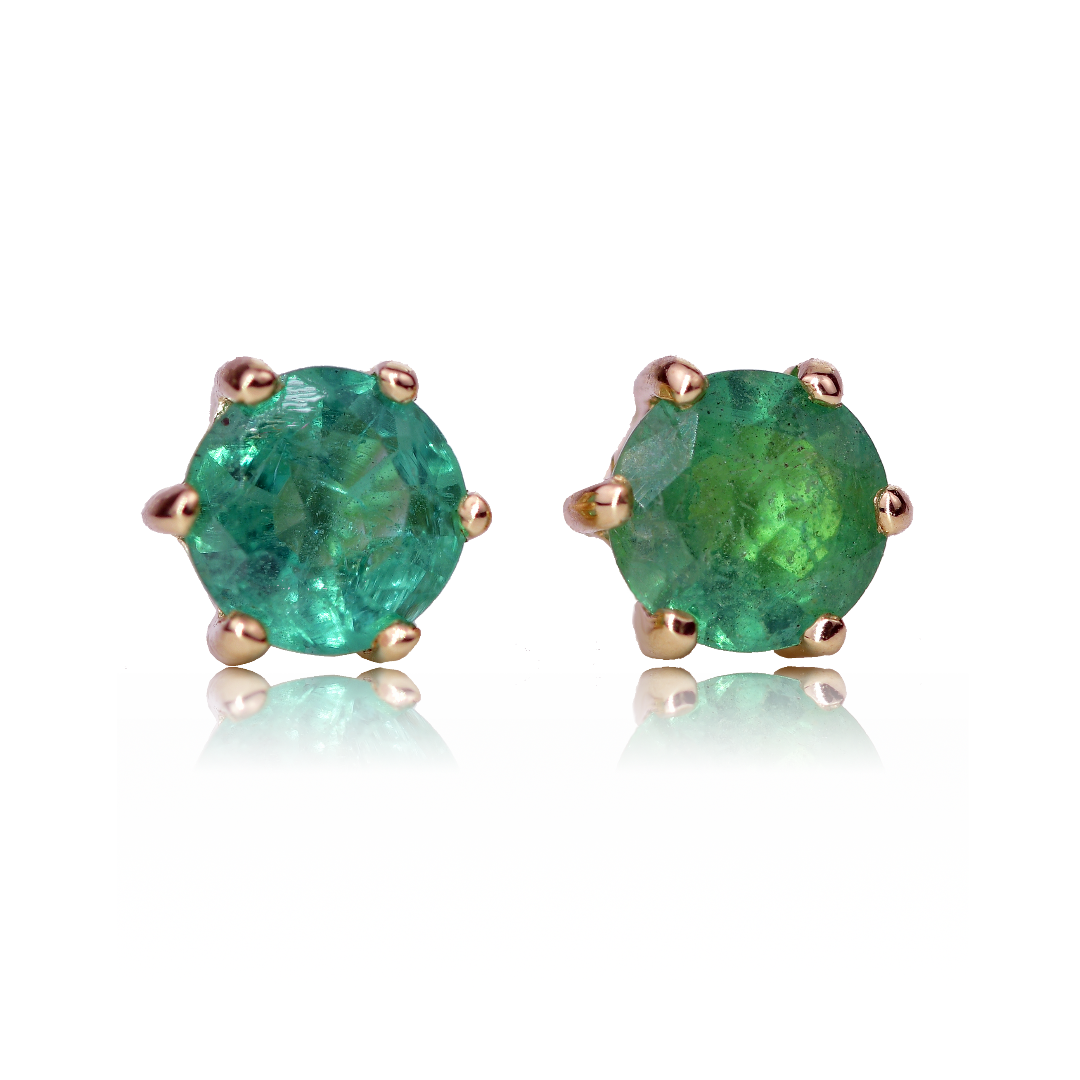 9ct Gold Emerald Earrings Green 0.5ct Stud 4mm Round May Birthstone