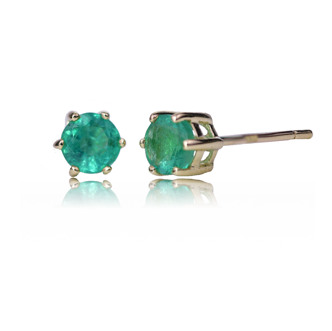 9ct Gold Emerald Earrings Green 0.5ct Stud 4mm Round May Birthstone