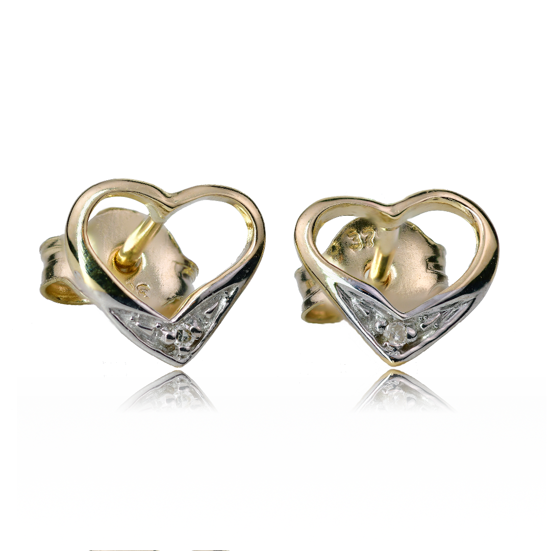 9ct Gold Diamond Earrings Yellow Heart Studs April Birthstone