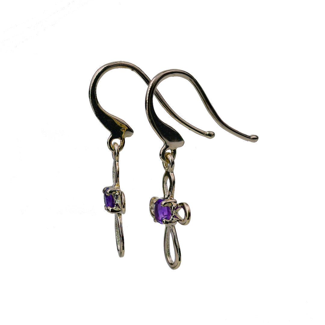 9ct Gold Cross Dangle Amethyst Earrings