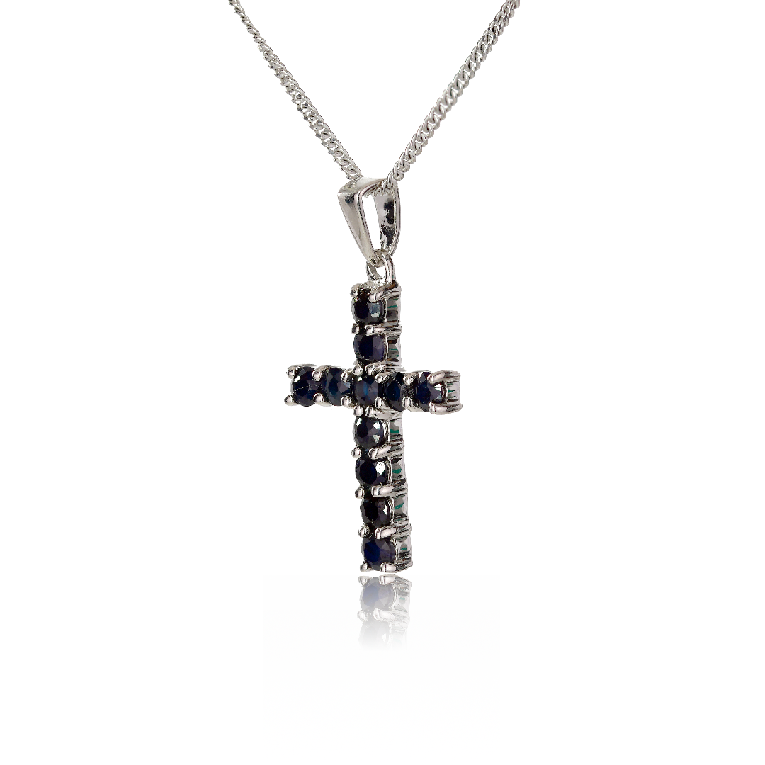 Sapphire Ink Blue Cross Necklace 1.65ct