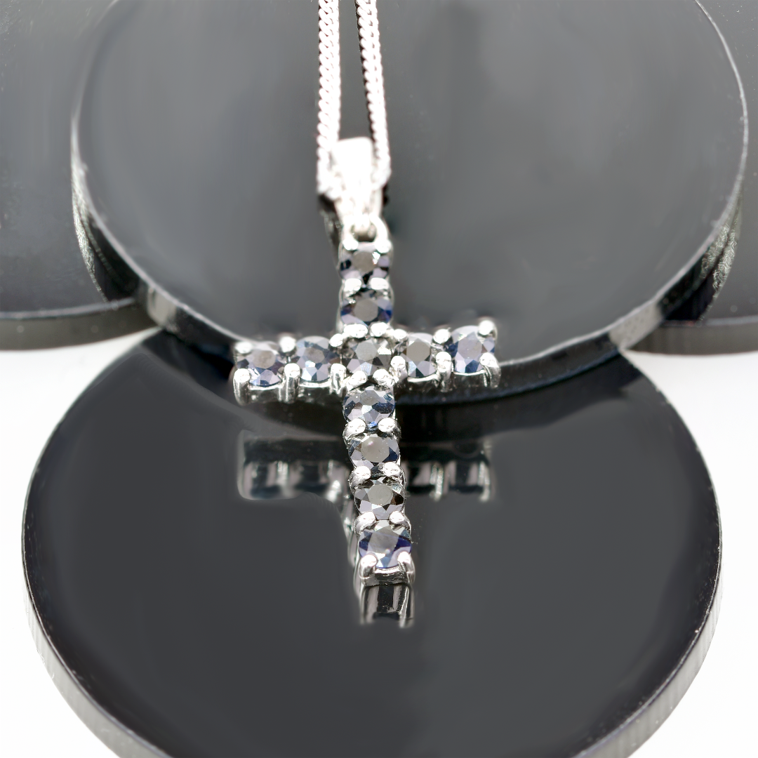 Sapphire Ink Blue Cross Necklace 1.65ct