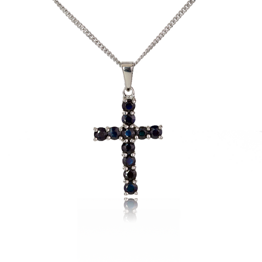 Sapphire Ink Blue Cross Necklace 1.65ct