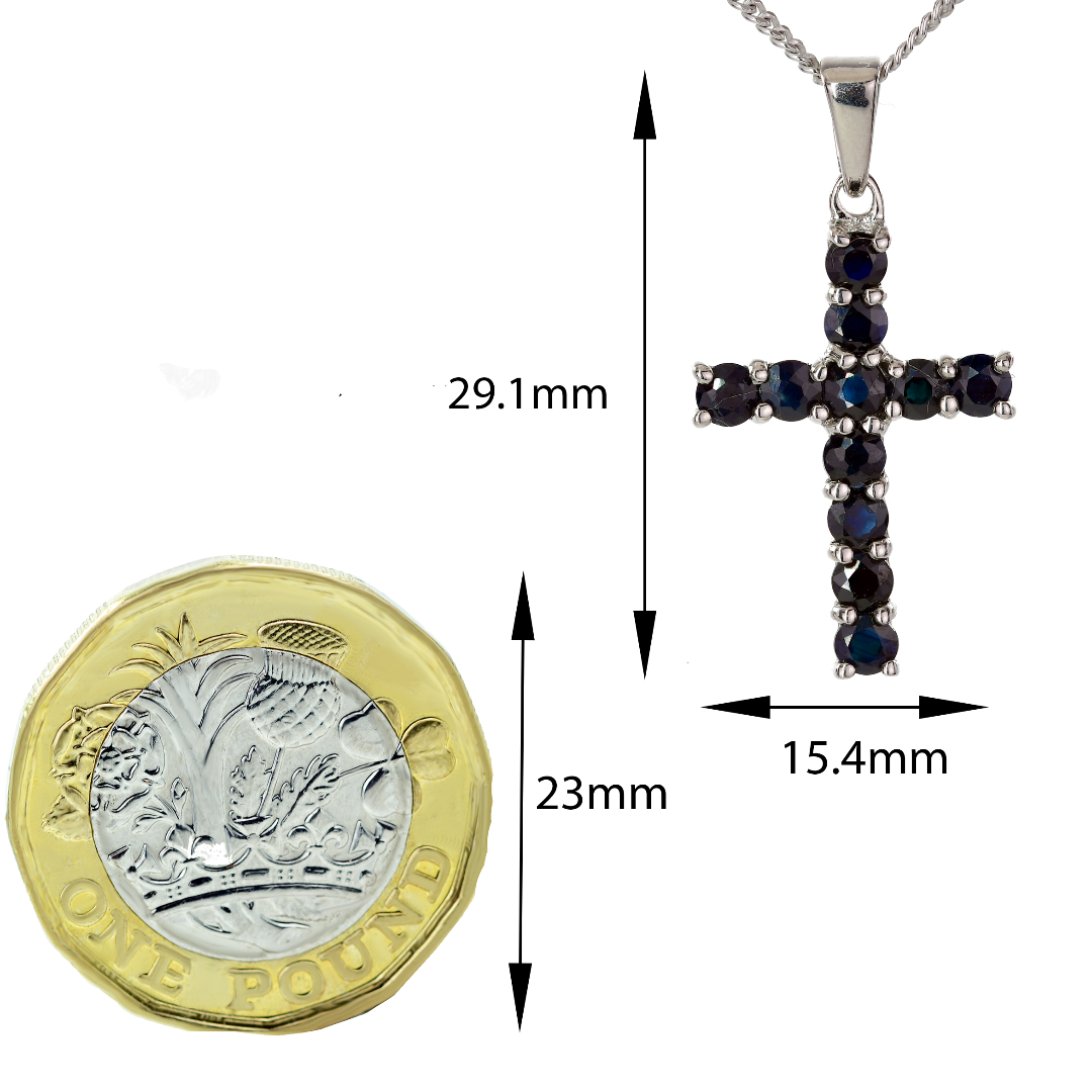 Sapphire Ink Blue Cross Necklace 1.65ct