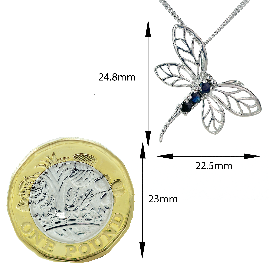 Sapphire Ink Blue Dragonfly Necklace Sterling Silver