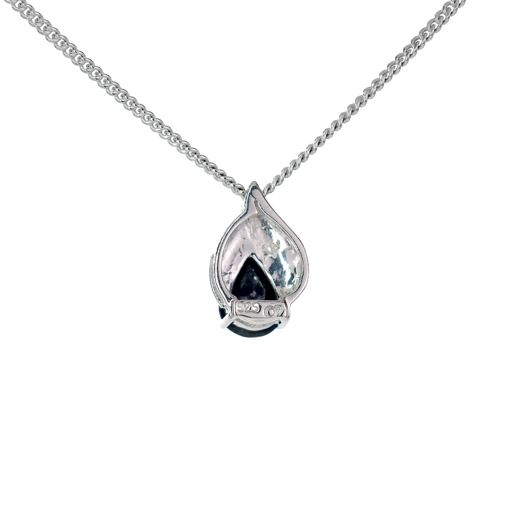 Silver Diamond Necklace Sapphire Blue 0.75ct Pear Womens