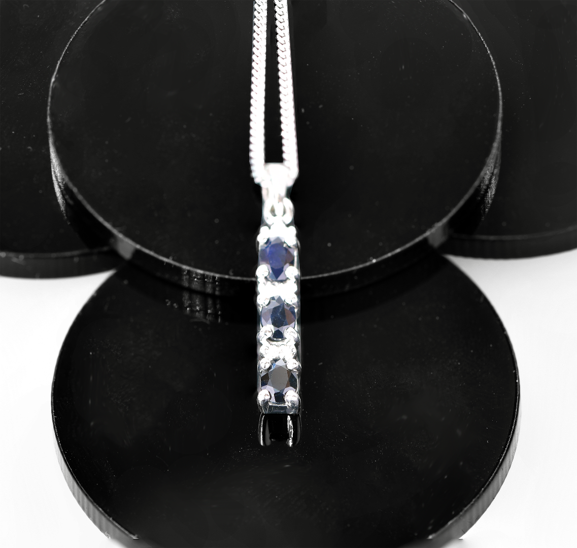 Silver Diamond Necklace Sapphire 0.6ct Blue 18'' Chain Ojewellery PDSIDRSR