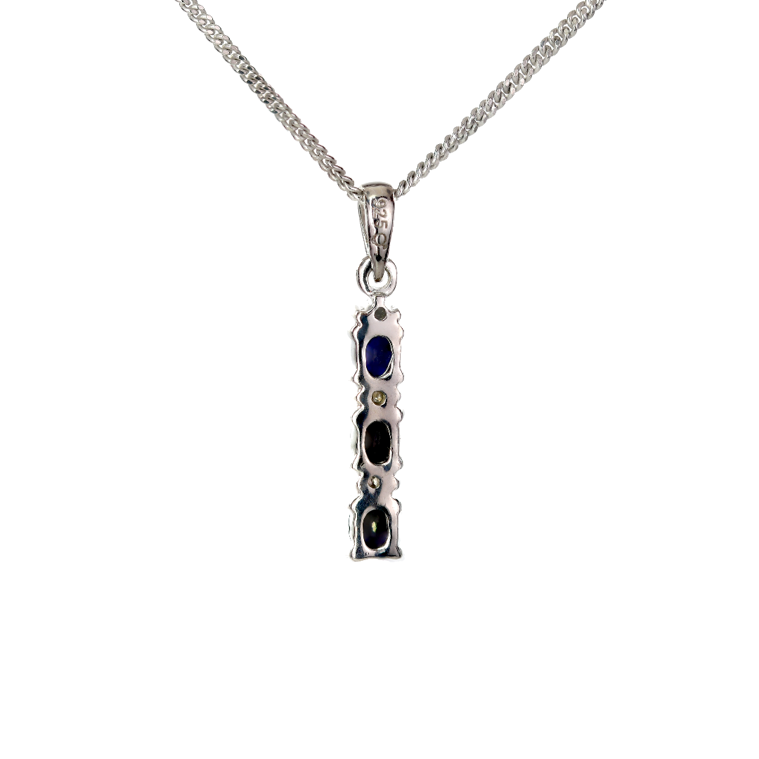 Silver Diamond Necklace Sapphire 0.6ct Blue 18'' Chain Ojewellery PDSIDRSR