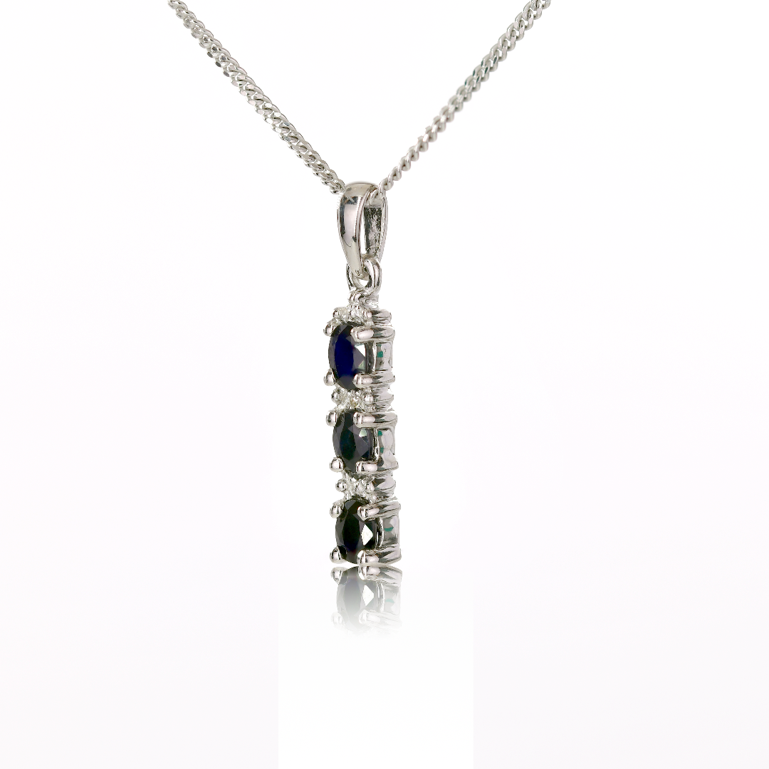 Silver Diamond Necklace Sapphire 0.6ct Blue 18'' Chain Ojewellery PDSIDRSR