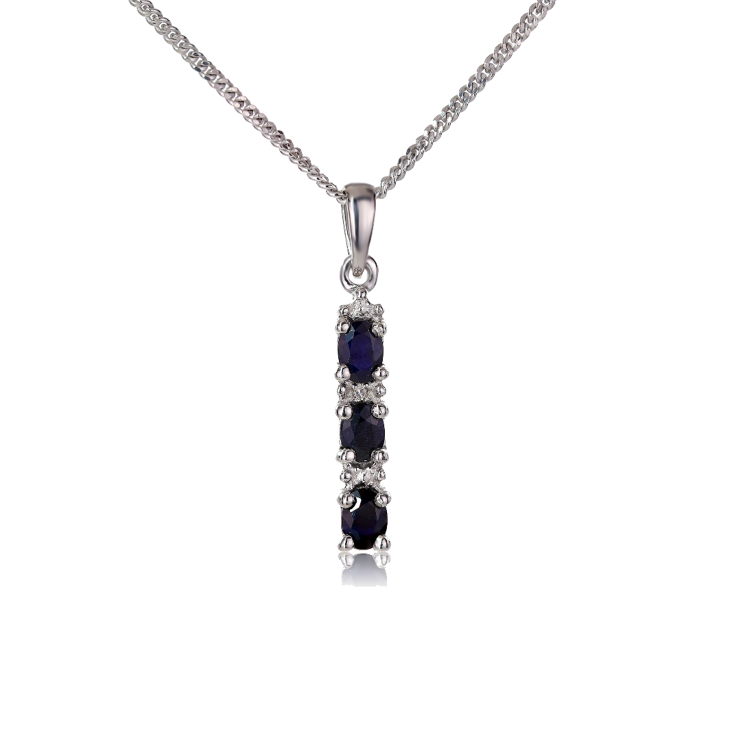 Silver Diamond Necklace Sapphire 0.6ct Blue 18'' Chain Ojewellery PDSIDRSR