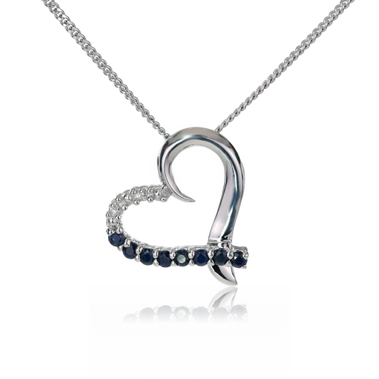 Sapphire Heart Necklace 18'' Chain