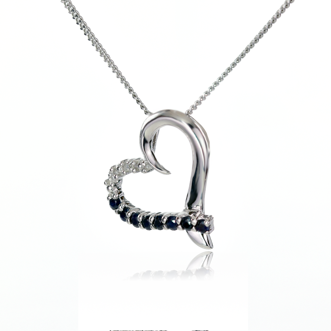 Sapphire Heart Necklace 18'' Chain