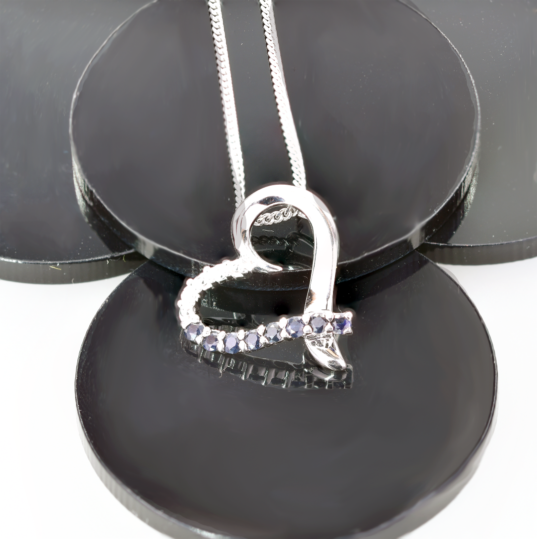 Sapphire Heart Necklace 18'' Chain