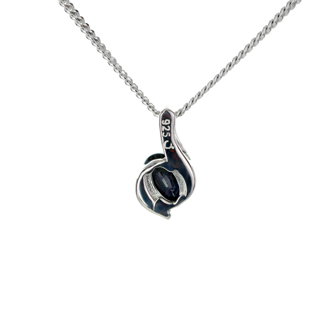 Sterling Silver Necklace Sapphire Blue 0.6ct Oval 18'' Chain