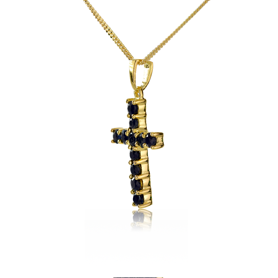 Silver Necklace Gold Plate 1.65ct Sapphire Blue Cross 18'' Chain