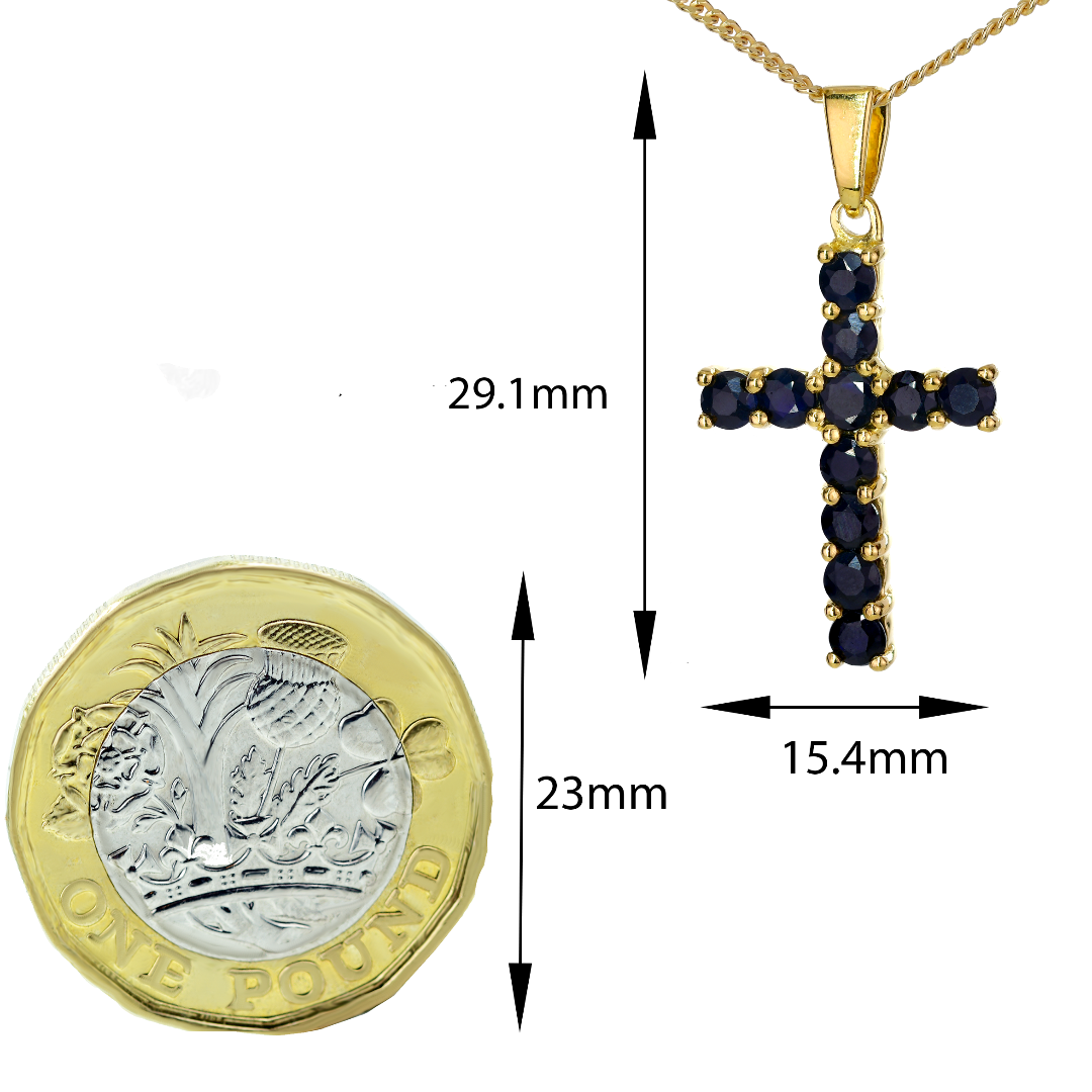 Silver Necklace Gold Plate 1.65ct Sapphire Blue Cross 18'' Chain