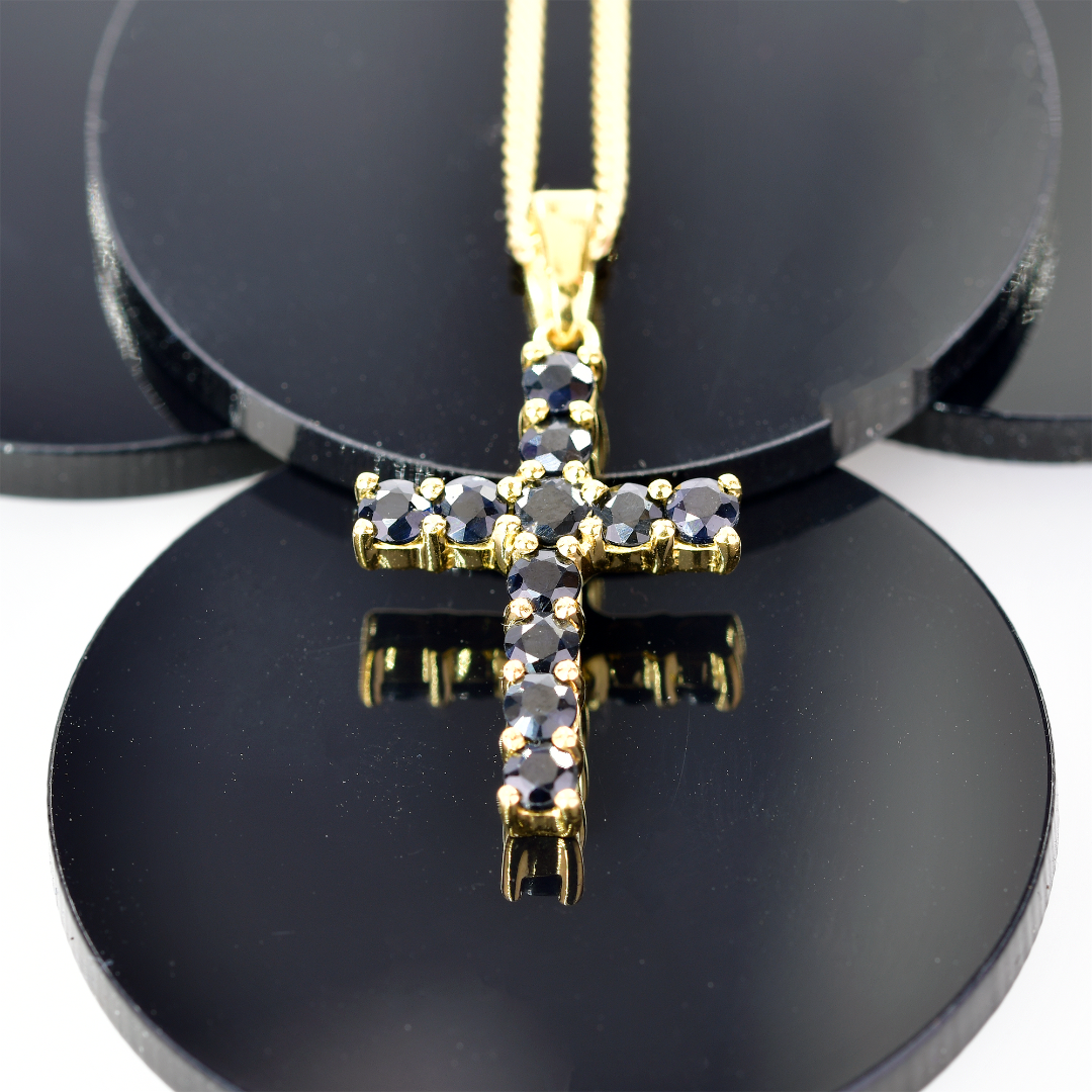 Silver Necklace Gold Plate 1.65ct Sapphire Blue Cross 18'' Chain