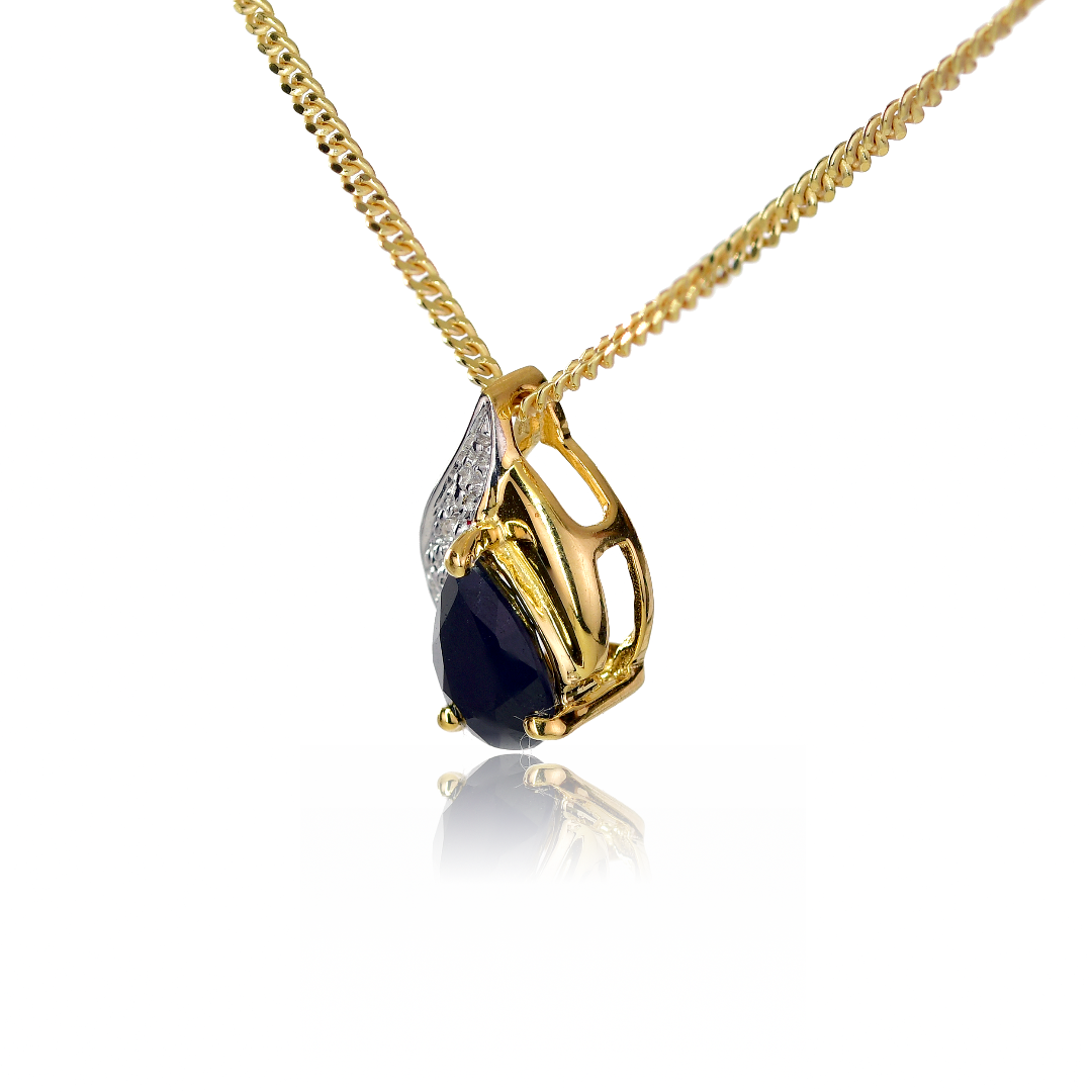 Silver Diamond Necklace Gold Plate Sapphire Blue 0.75ct Pear 18'' Chain Ojewellery