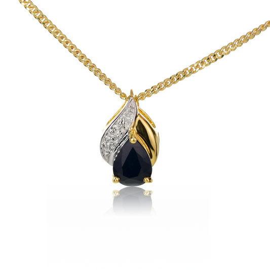 Silver Diamond Necklace Gold Plate Sapphire Blue 0.75ct Pear 18'' Chain Ojewellery