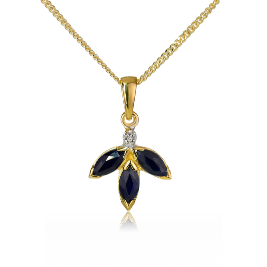 Silver Diamond Necklace Gold Plate Sapphire Blue Marquise 1ct 18'' Chain