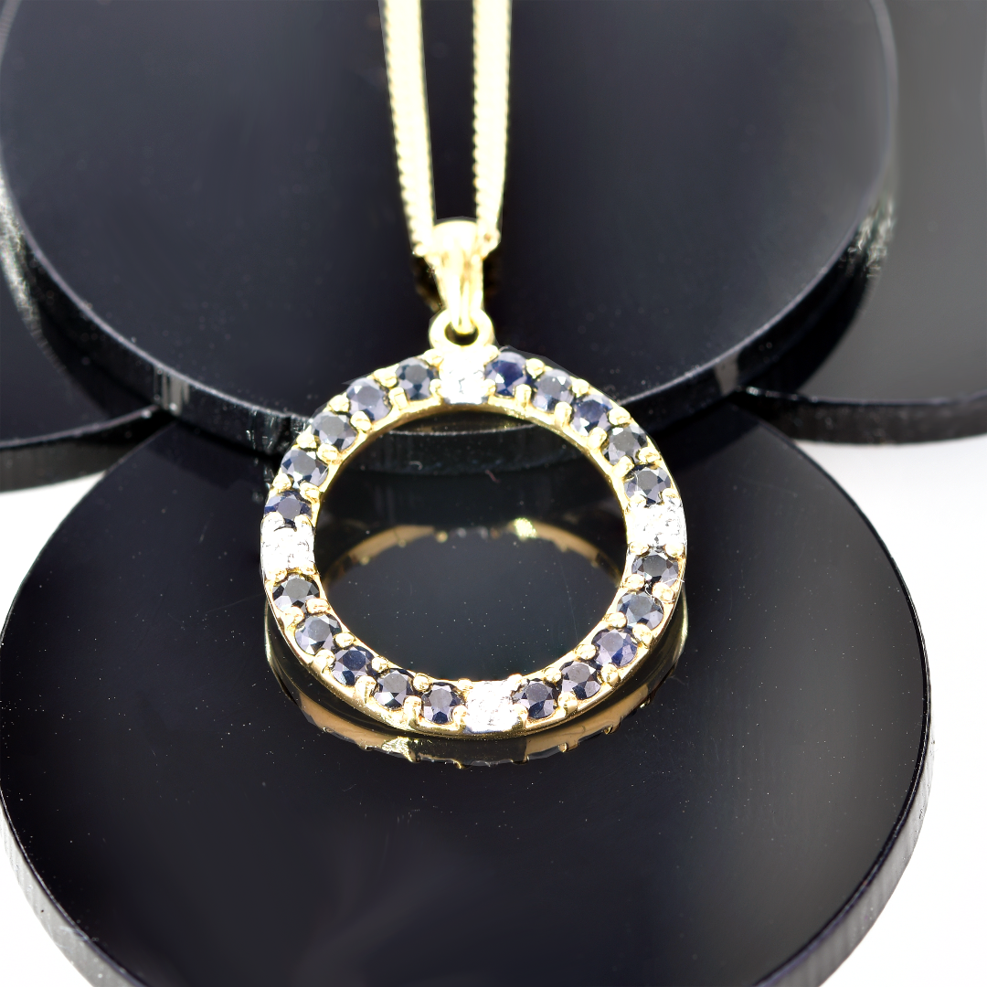Silver Diamond Necklace Gold Plate Sapphire Blue 1ct 18'' Chain Ojewellery PDSICLYG