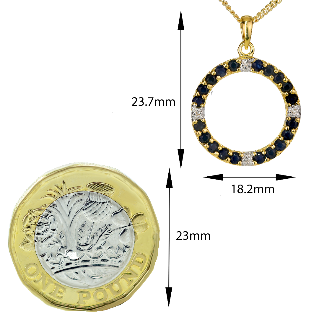 Silver Diamond Necklace Gold Plate Sapphire Blue 1ct 18'' Chain Ojewellery PDSICLYG