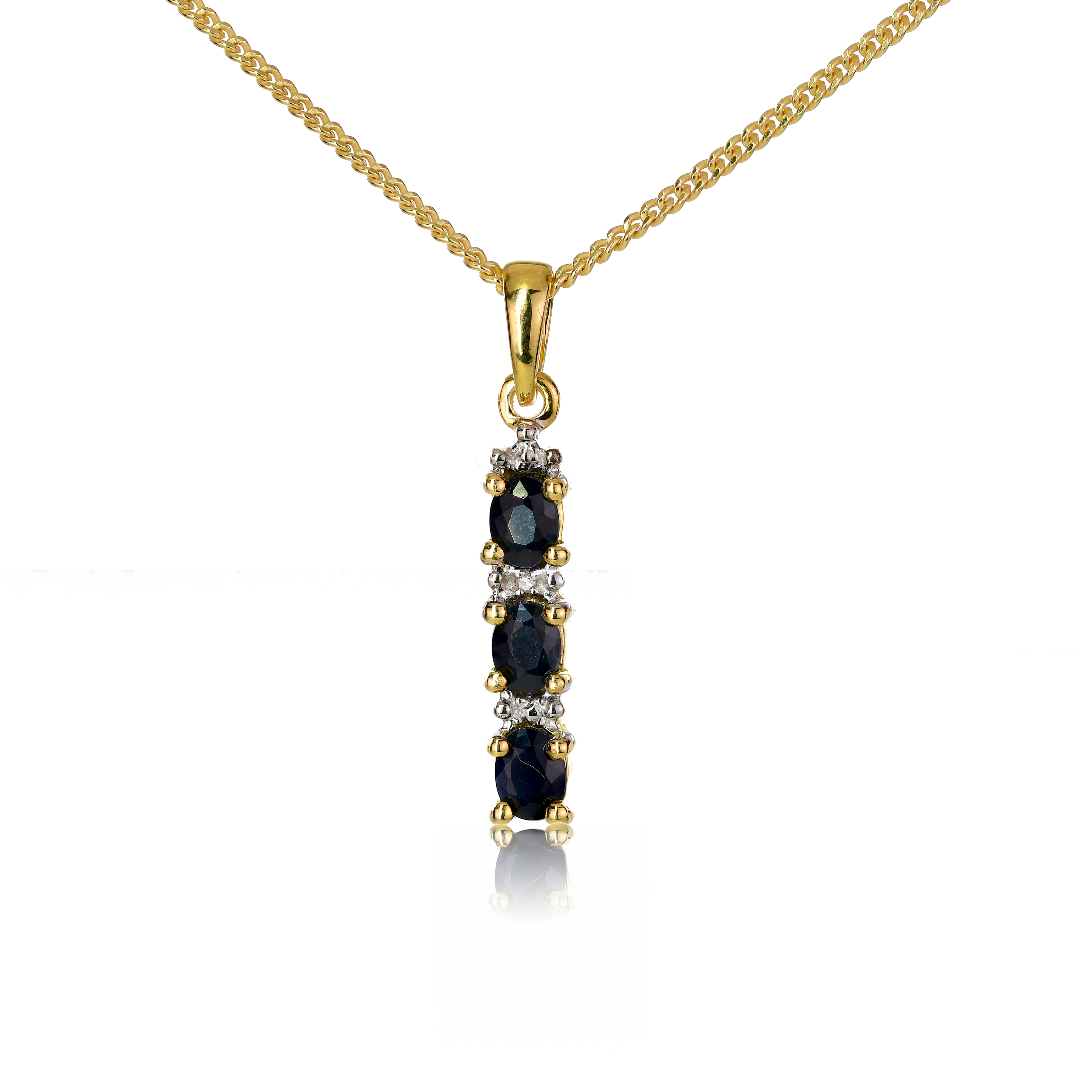 Silver Diamond Necklace Gold Plate Sapphire 0.6ct Blue 18'' Chain