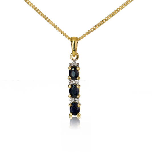 Silver Diamond Necklace Gold Plate Sapphire 0.6ct Blue 18'' Chain