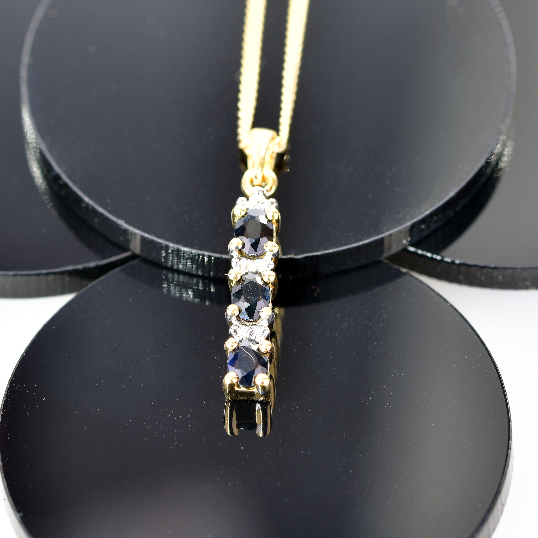 Silver Diamond Necklace Gold Plate Sapphire 0.6ct Blue 18'' Chain