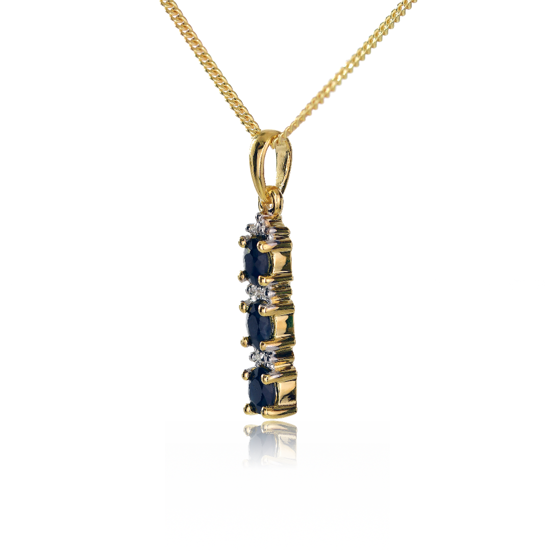 Silver Diamond Necklace Gold Plate Sapphire 0.6ct Blue 18'' Chain