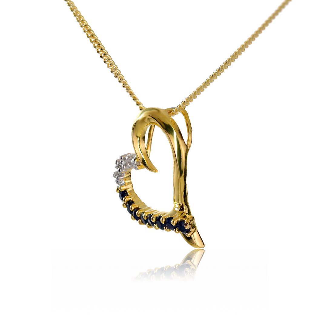 Silver Diamond Necklace Gold Plate Sapphire Blue Heart 18'' Chain Ojewellery