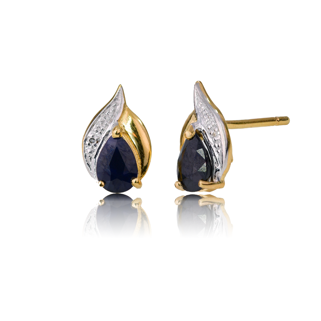 Silver Diamond Earrings Gold Plate Stud Sapphire Ink Blue Pear Womens