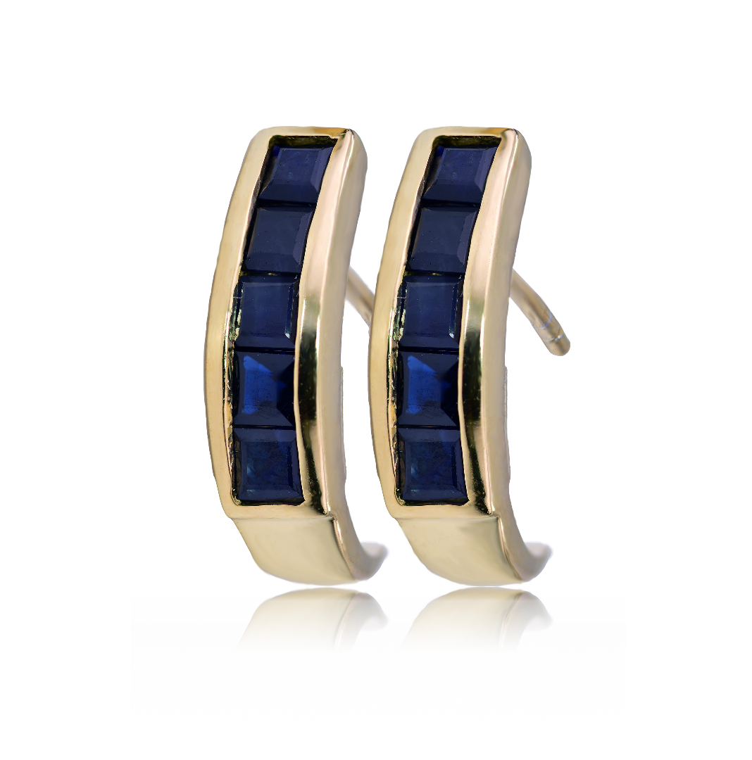 Ink Blue Sapphire Earrings Hoop Look Gold Plated Sterling Silver