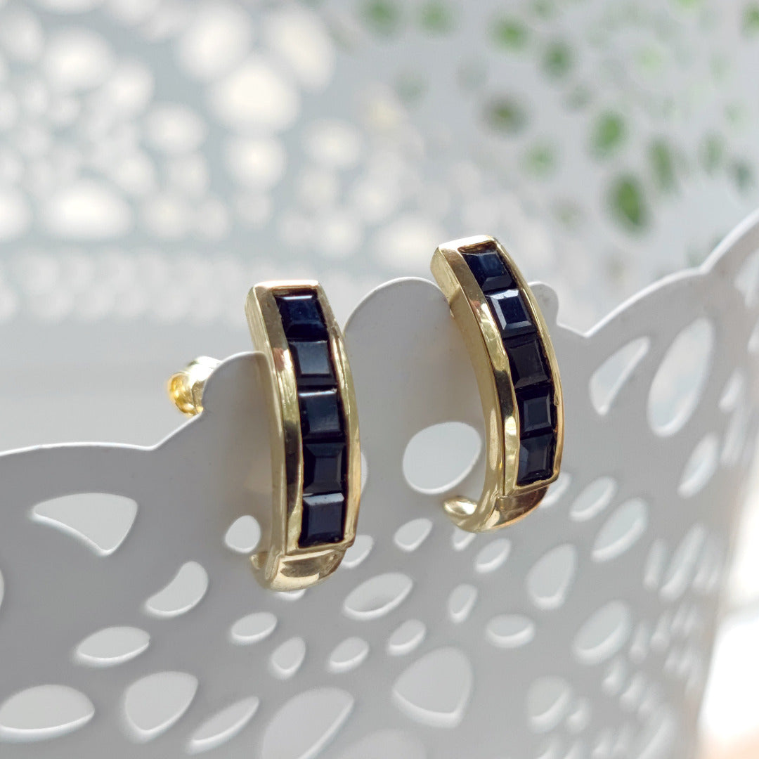 Ink Blue Sapphire Earrings Hoop Look Gold Plated Sterling Silver